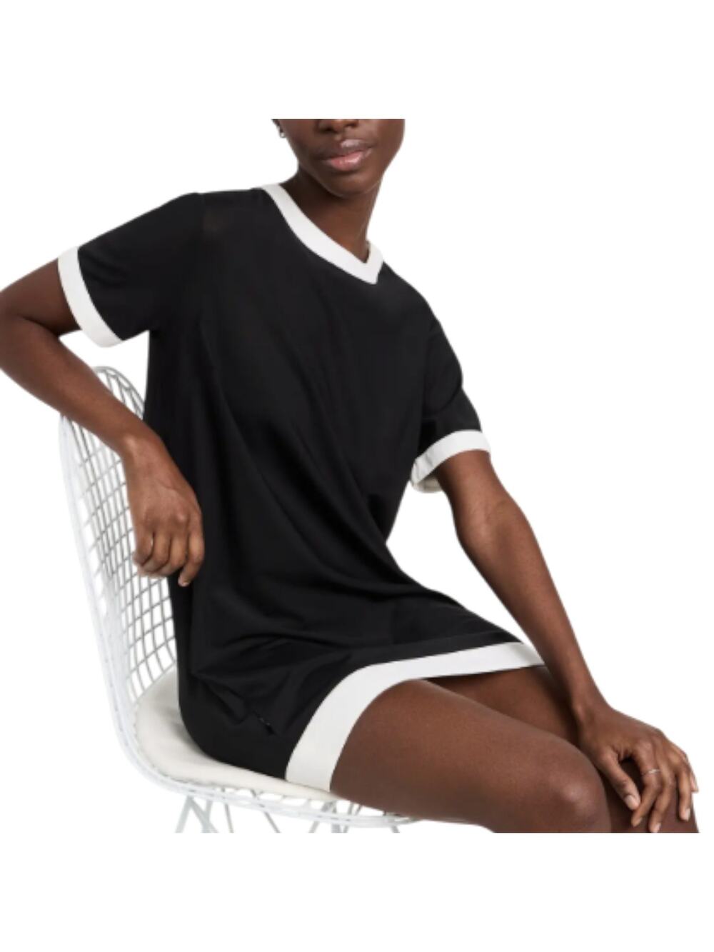 STAUD Black Selah Mesh White Contrast Short Sleeve Mini Dress